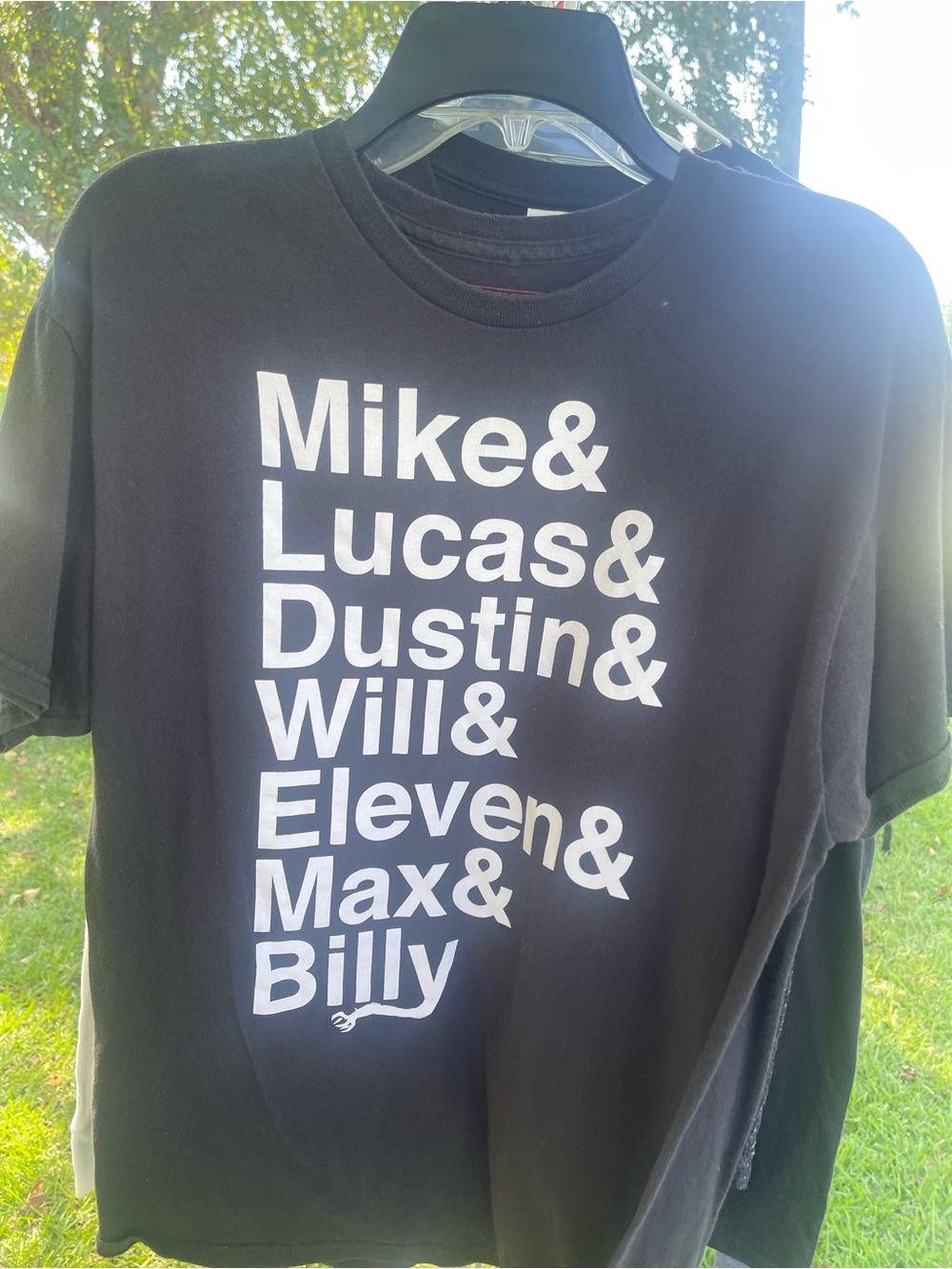 Black Short Sleeve Crewneck Tee with White Character Name Print